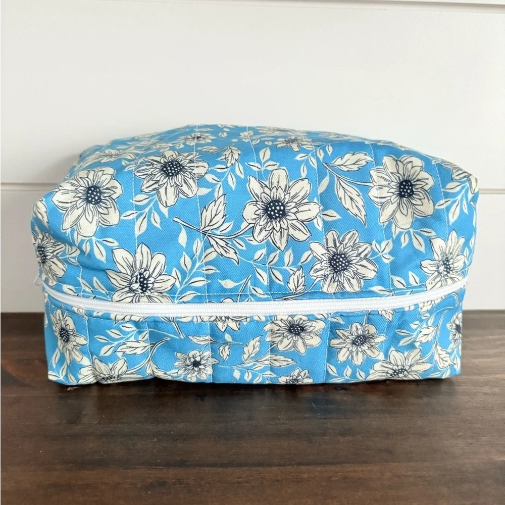 Handmade Flower Print Cosmetic Make Up Bag Blue/White Sz OS